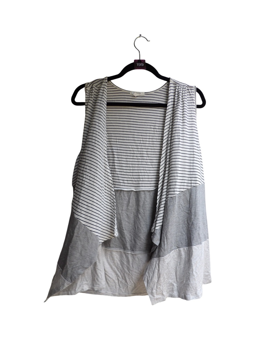 Maurices Women's Striped Open Draped Cardigan Vest in White and Gray